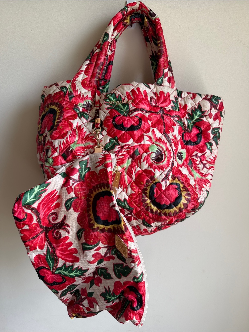 MZ Wallace Tulum Floral Quilted Nylon Puffer Small Tote Bag and Removable Bag